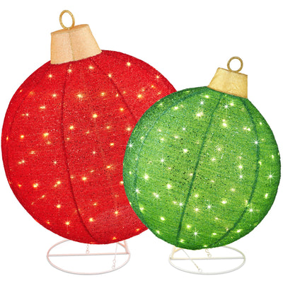 Best Choice Products 2pc Lighted Pop-Up Outdoor Christmas Ornament Set, Holiday Ball Decoration w/ 180 LED Lights, 8 Light Functions - Red/Green
