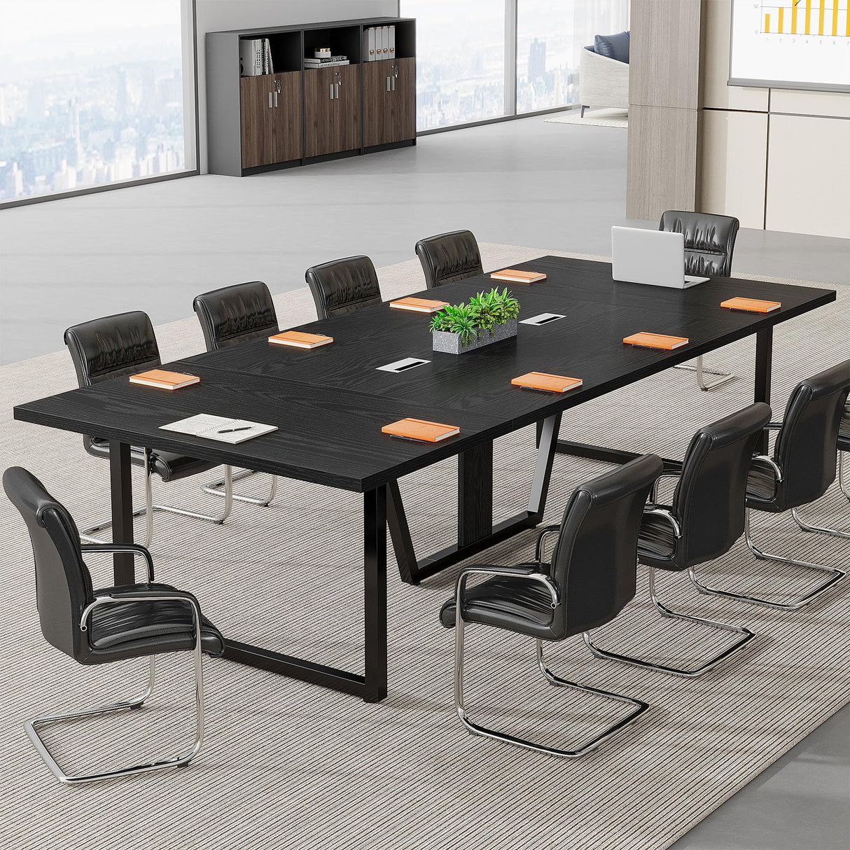 Tribesigns 8FT Conference Table, 94.49 L x 47.24 W x 29.53 H Inches Large Meeting Podcast Table for 10 People, Business Style Wooden Training Table with Strong Metal Frame for Office Conference Tribesigns