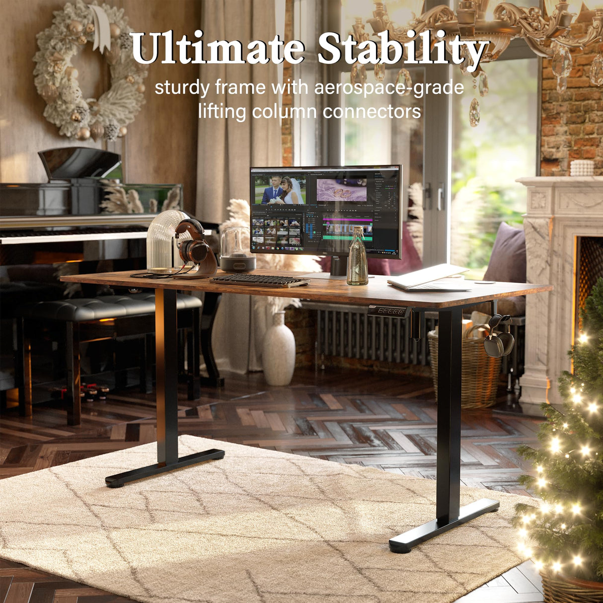 Monomi Electric Standing Desk, 63 x 28 inches Height Adjustable Desk, Ergonomic Home Office Sit Stand Up Desk with Memory Preset Controller (Rustic Brown Top/Black Frame) Monomi