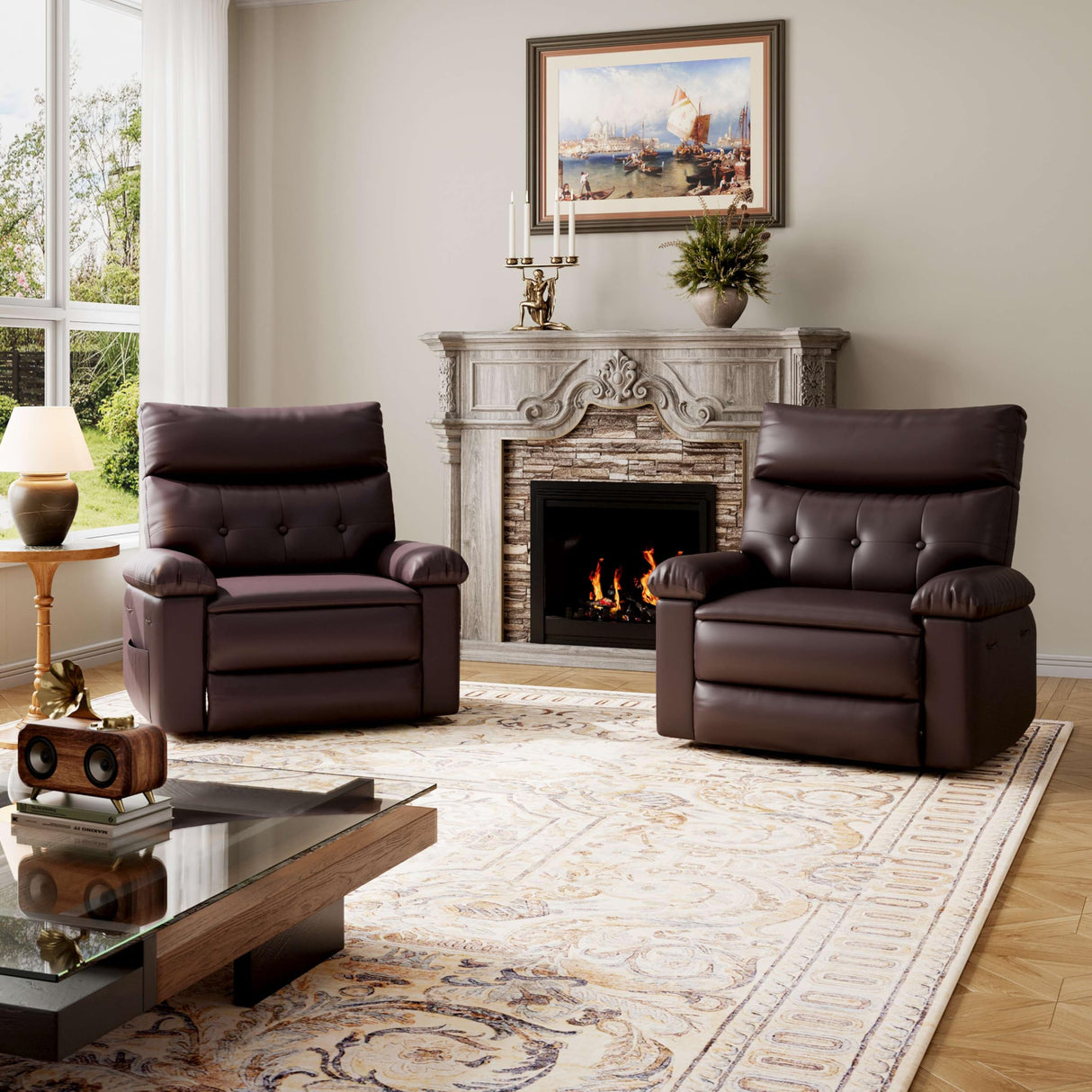 GarveeHome Oversized Recliner Chair - Faux PU Leather Manual Recliner for Adults, Lazy Chair with 1.5X Sponge Comfort Arm and Back for Living Room, Bedroom GarveeHome