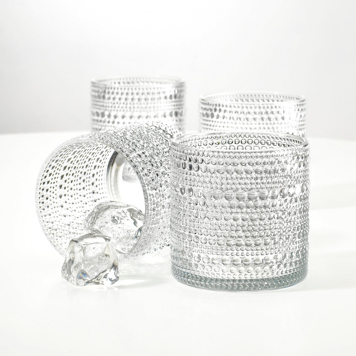 Whiskey Decanter Set for Men, 4 Rocks Drinking Glasses for Spirits, Whiskey, Bourbon, Liquor. Clear Embossed Hobnail Style Decanter Sets Gifts for Men Dad Him -Glavers Glaver's