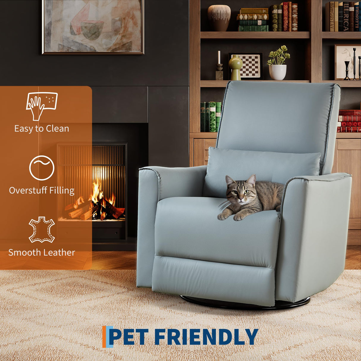 IDEALHOUSE Swivel Rocking Nursery Recliner Chair Rocker Recliner Glider Deep Seat PU Leather Sofa Chair with high Backrest for Nursery, Living Room, Bedroom & Home Movie Theater (Gray) IDEALHOUSE