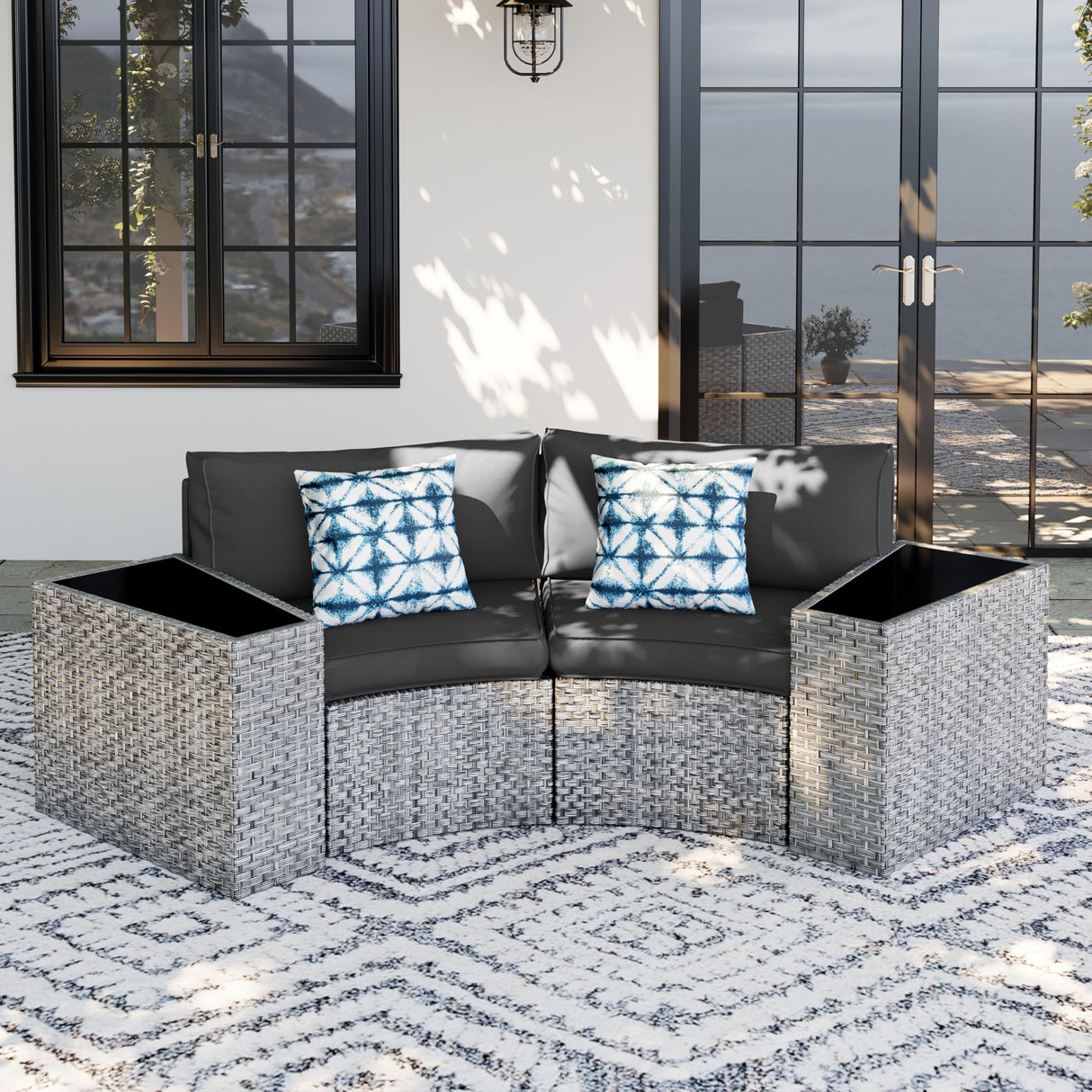 UDPATIO Patio Furniture Set,Fully Assembled Outdoor Sectional Sofa,Half-Moon Curved Modular 4 Pieces Heavy Duty Wicker Furniture Set for Porch,Backyard,Grey UDPATIO