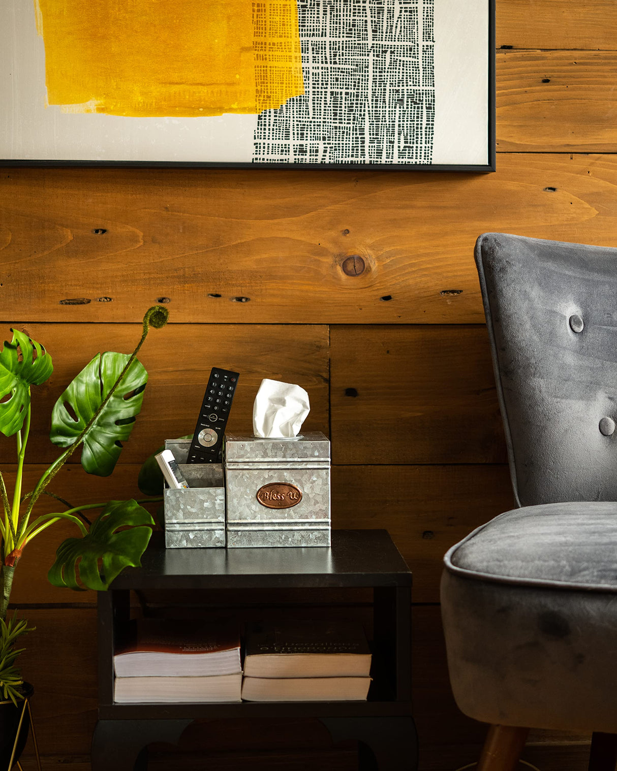 Kotinara Galvanized Tissue Box Cover Square with Rustic Bathroom Organizer - Rustic Tissue Box Holder with Storage - A Perfect Farmhouse Tissue Box Cover with Storage Box. KOTINARA