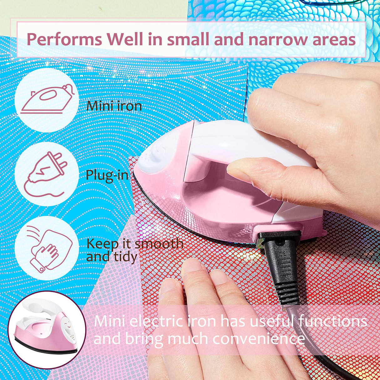 Honoson Mini Craft Iron Mini Heat Press Small Iron Portable Handy Tiny Flatiron with Charging Base Accessories for Fuse Beads Patch DIY Shoes T-Shirts Heat Transfer Vinyl Projects(Light Pink) Honoson