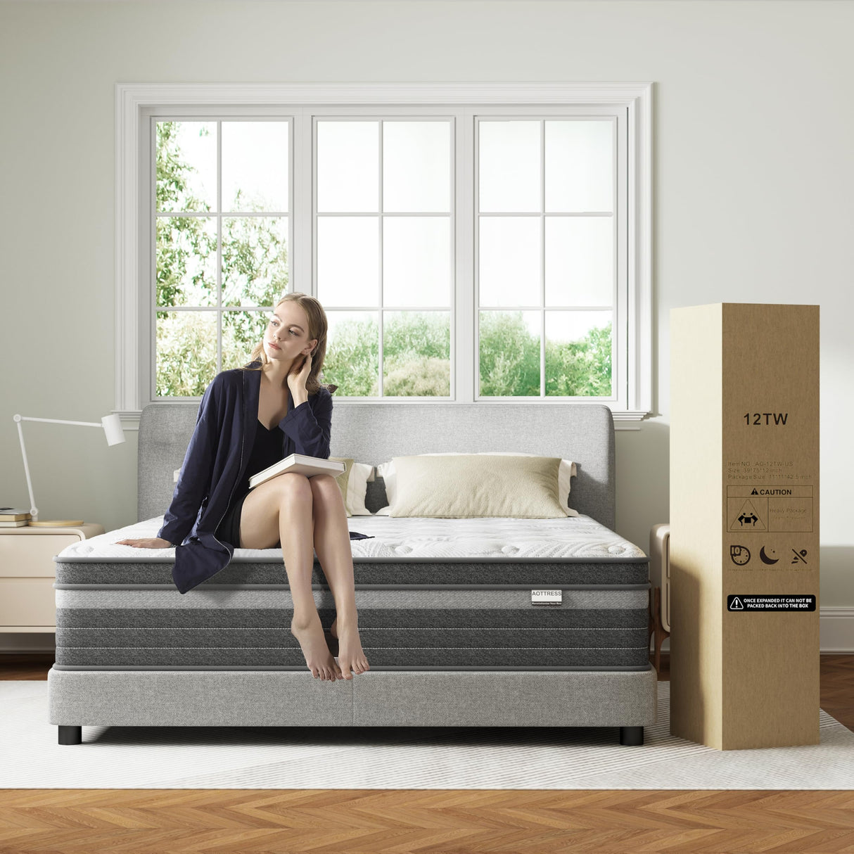 Queen Mattress, 12 inch Queen Size Mattress in a Box Hybrid Design with CertiPUR-US Foam Queen Bed Mattress Pressure Relief Motion Isolation 100 Nights Trial aottress