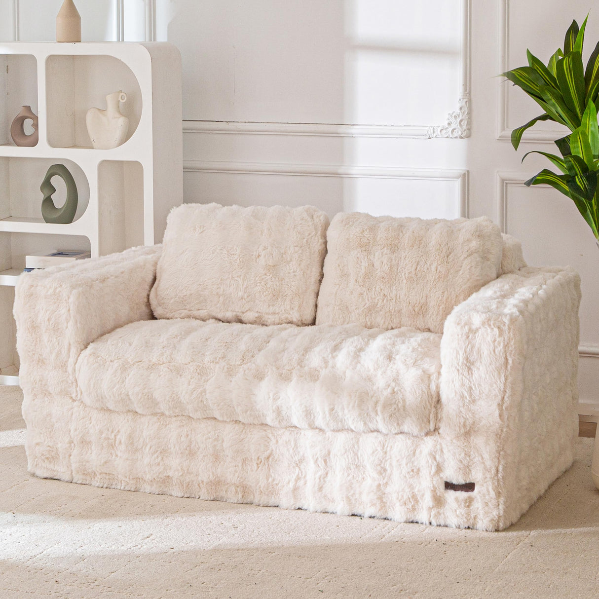 MAXYOYO Loveseat Sofa for Living Room, Small Sofa Couch Tufted Boneless Couch, Comfy Bean Bag Chair for Small Space Bedroom Apartment, No Assembly Needed, Beige MAXYOYO