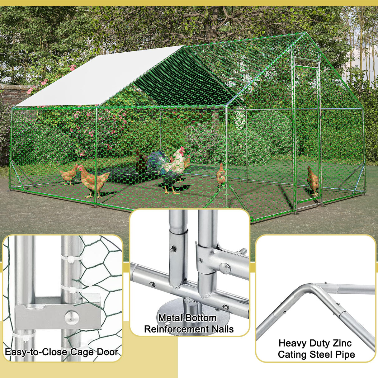 Metal Chicken Coop 13x10x6.56ft Large Walk-in Poultry Cage for 10/15 Chickens Chicken Run Hen Rabbit Duck House with Waterproof Cover for Outdoor Farm Use Hohuqeri