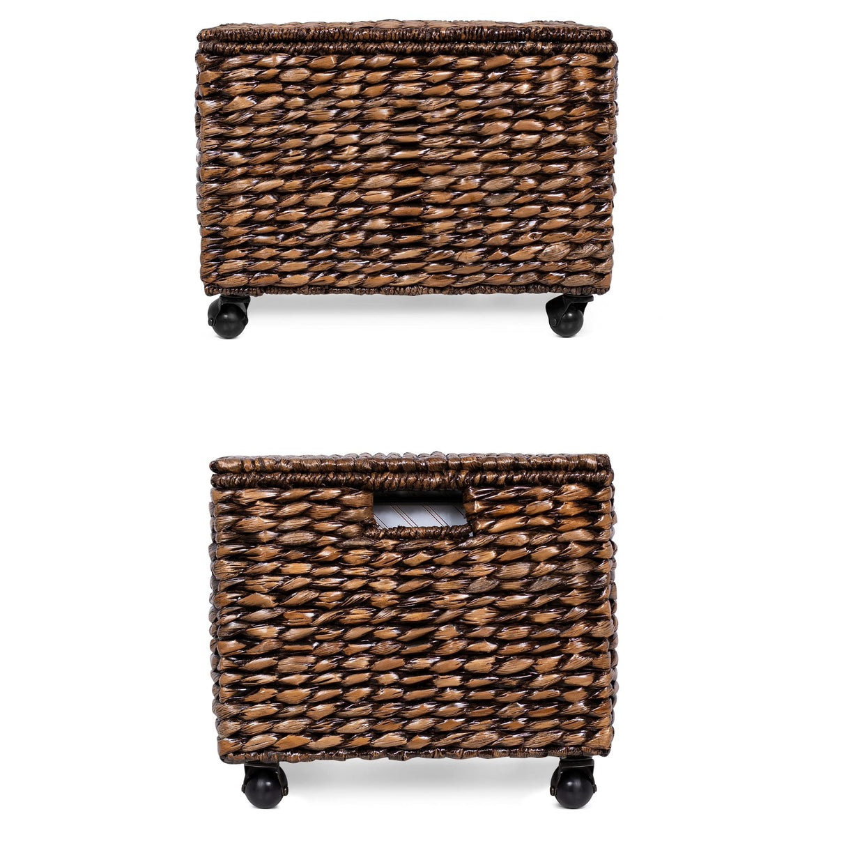 BIRDROCK HOME Rolling File Cabinet with Lid - Brown Wash - Natural Seagrass - Storage Organizer Box - Home Office Decor - Decorative Organize - Letter Legal Hanging Filing Container BIRDROCK HOME