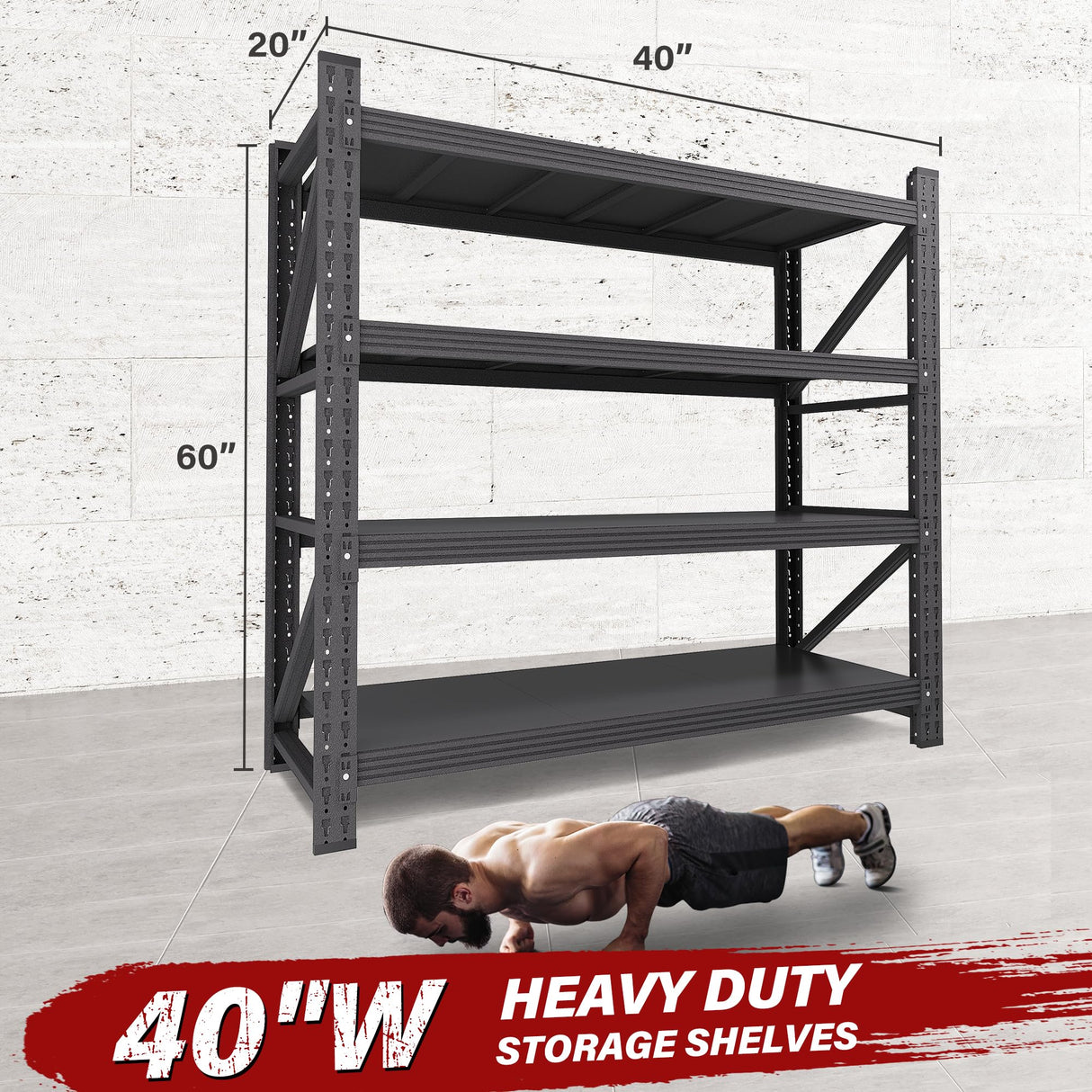2000LBS Heavy Duty Garage Shelving Units,40" Wide & Deep Storage Shelves,Metal Garage Shelves,Large Storage Rack,Steel Shelf,Industrial Shelving for Shop,Warehouse,Basement,40" W x 20" D x 60" H SISESOL