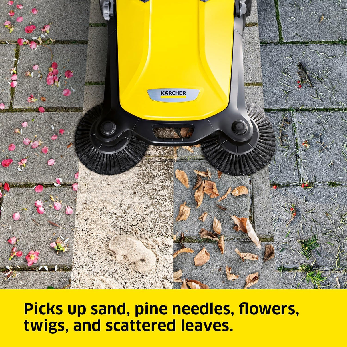 Kärcher - S 4 Twin Walk-Behind Outdoor Hand Push Sweeper - 5.25 Gallon Capacity - 26.8" Sweeping Width - Sweeps up to 26,000 ft²/Hour,Yellow Kärcher