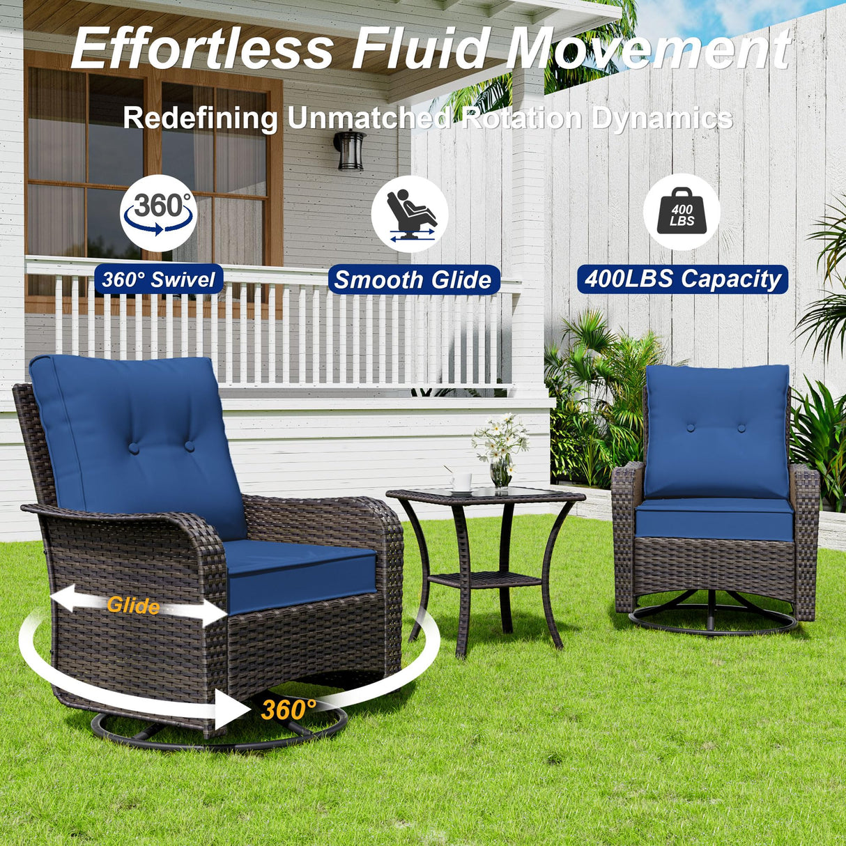 ASJMR 10 Pieces Patio Furniture Set with 2 Swivel Chairs Patio Furniture Outdoor Sectional Sofas with 55000 Gas Fire Pit Patio Conversation Set w/7 Cushions-Blue ASJMR