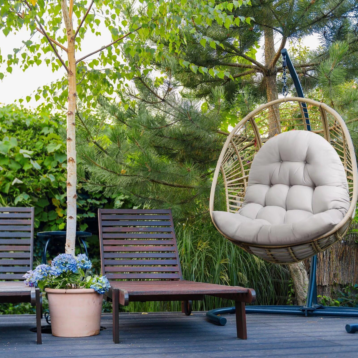 MQK Thick Egg Chair Cushion Replacement, Button Tufted Outdoor Swing Chair Cushion with High Elasticity PP Cotton and Skin-Friendly Fabric, Hanging Cushion for Patio Porch Furniture (Only Cushion) MQK