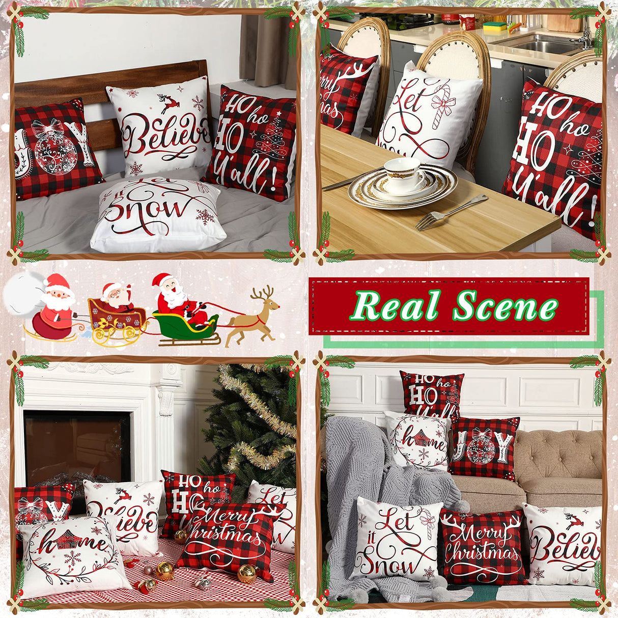 6 Pieces Christmas Pillow Covers 18 x 18 Inch Buffalo Plaid Cushion Case Christmas Pillow Case Holiday Throw Pillow Cover for Xmas Winter Sofa Couch Bedroom Decorations (Red, Black) Tatuo