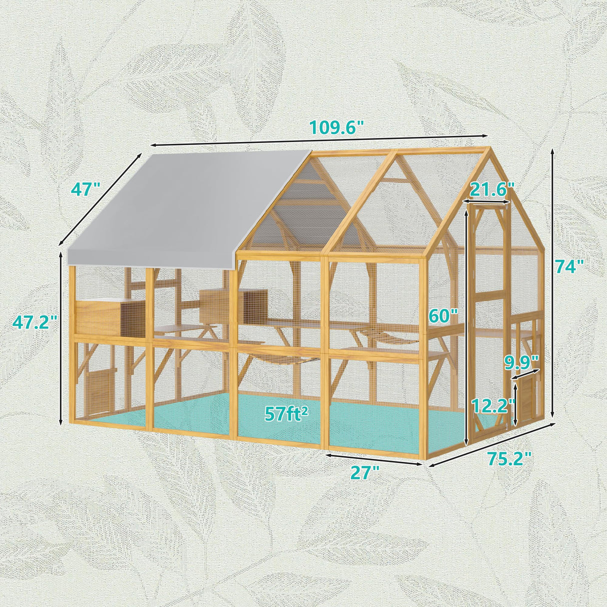 Lovinouse Extra Large Wooden Outdoor Cat House, 57ft² Cat Run Enclosure Walk in Catio Kitten Condo with Enter Door, 2 Doors, 2 Playpen & Hiding Houses, Bridges, Walks, Roof Cover, Golden Yellow Lovinouse