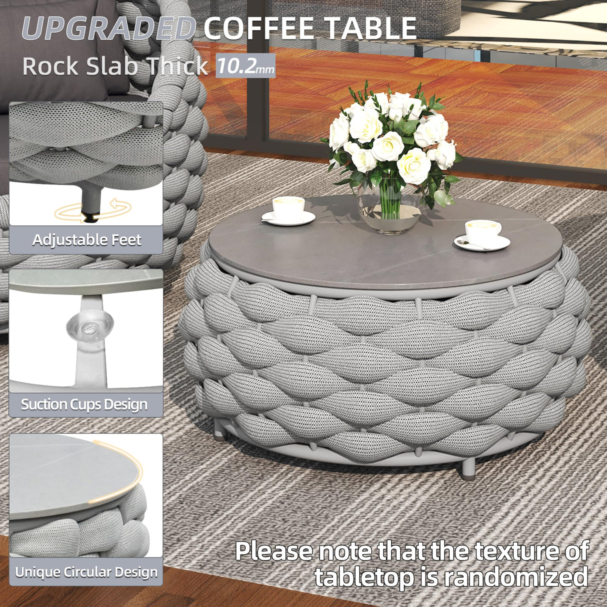 6-Piece Aluminum Patio Furniture Set, Modern Outdoor Conversation Set Sectional Sofa with Water Repellent Thick Cushions and Coffee Table for Balcony, Garden TWT