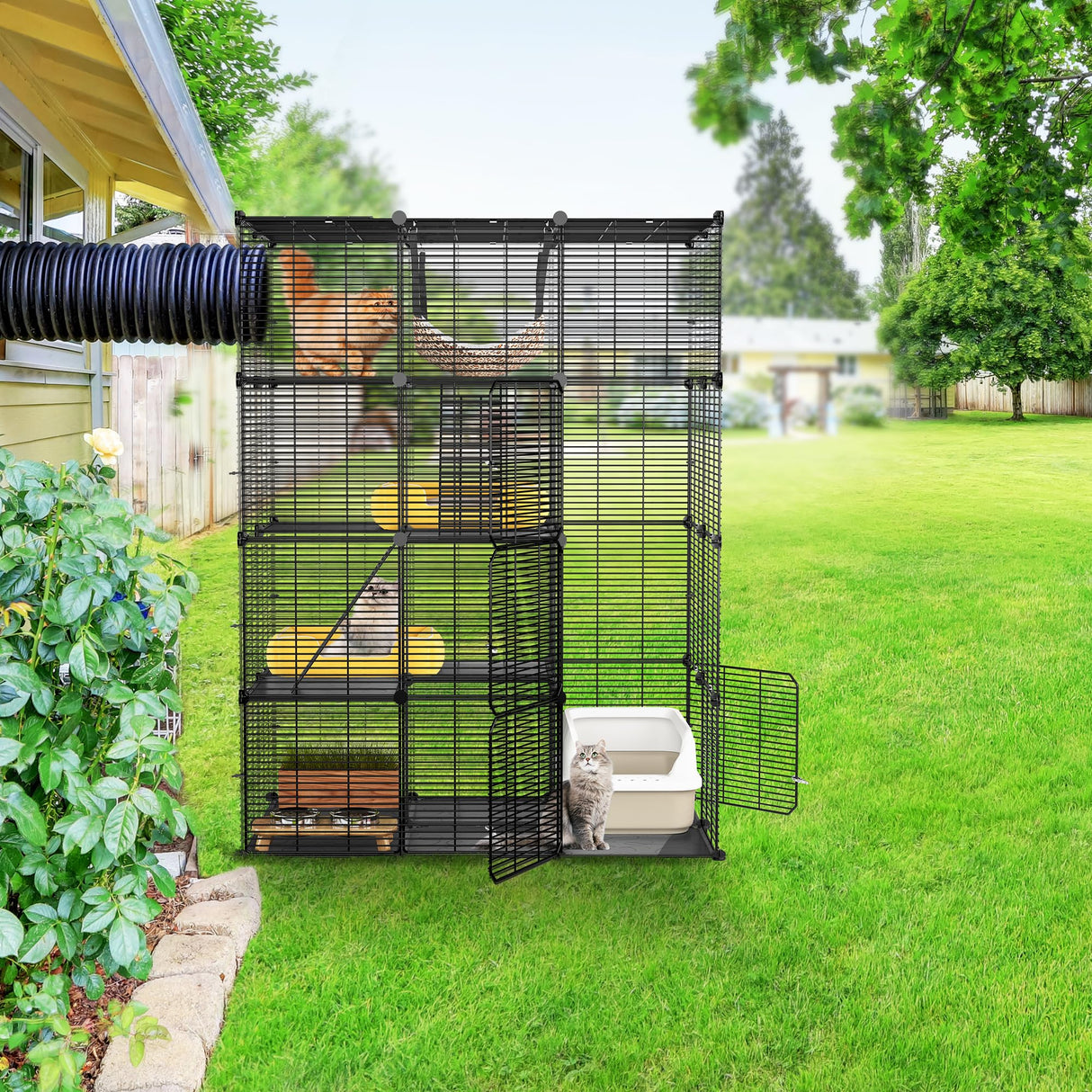 YITAHOME 4-Tier Indoor Cat Cage: Large Enclosure with Hammock DIY Metal Playpen for Small Pets, Puppies, Guinea Pigs, Ferrets, Hamsters Black YITAHOME