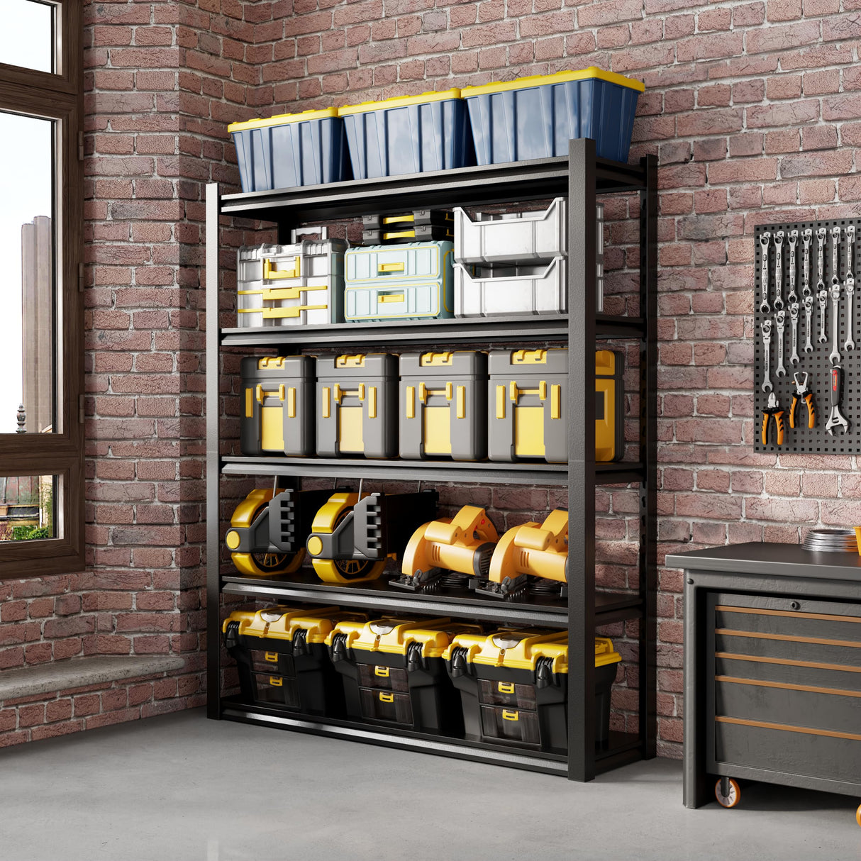 Welfiya 36" W Garage Shelving,5-Tier Heavy Duty Shelving Unit,3000LBS Adjustable Metal Storage Shelves,Storage Rack Units for Industrie,Shed,Warehouse,Basement,Black,36" W x 16" D x 72" H Welfiya