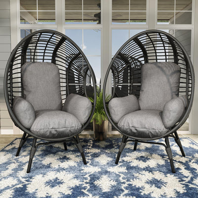 TQKVIPI 2 pcs Oversized Wicker Egg Chair Outdoor Indoor - Rattan Patio Egg Lounge Chairs with Cushion 500lbs Capacity for Living Room, Balcony, Backyard