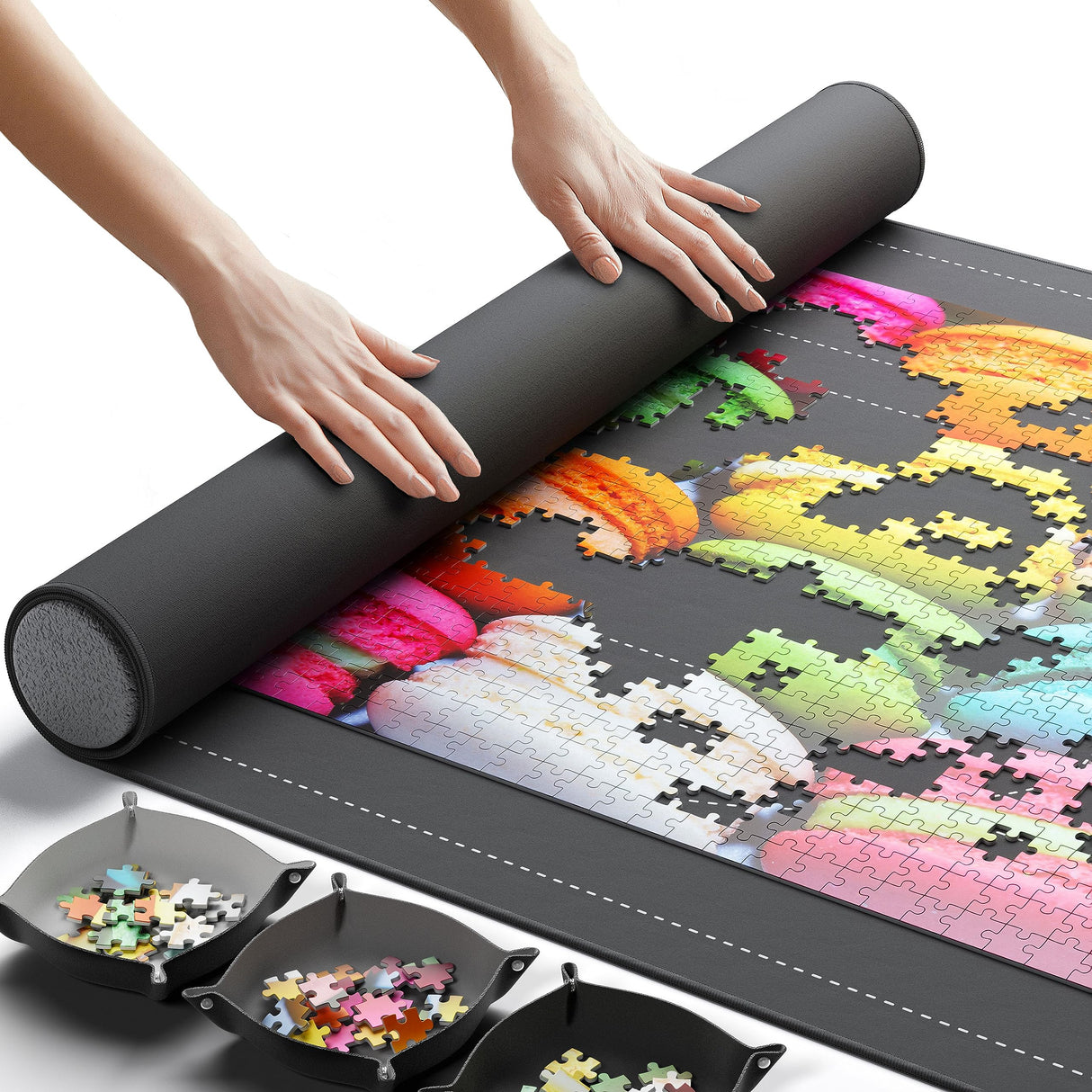 The Original Newverest Jigsaw Puzzle Mat Roll Up, Saver Pad 46” x 26” Portable Keeper Up to 1500 Pieces with Non-Slip Rubber Bottom & Smooth Top + 3 Puzzle Sorting Trays & Travel-Friendly Storage Bag Newverest