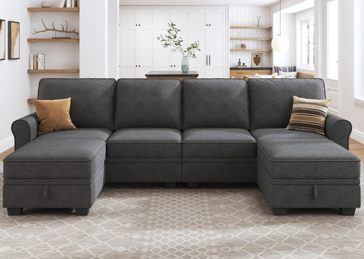 HONBAY Sectional Sofa with Storage Seat U Shaped Sectional Couch with Reversible Chaise Convertible Sectional Couch for Living Room,Dark Grey HONBAY