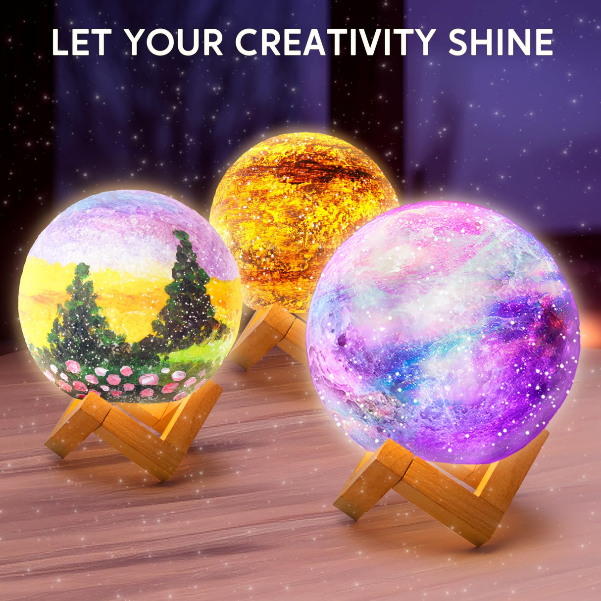 Klever Kits DIY 3D Moon Night Light, Paint Your Own Moon Lamp Kit Galaxy Lamp Arts and Crafts Kit, School Activities, Birthday Gifts for Kids Girls Boys Klever Kits