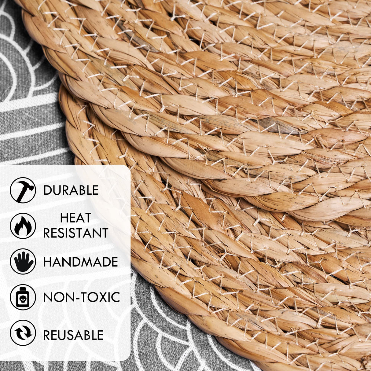 Defined Deco Woven Placemats Set of 10,12" Round Rattan Placemats,Natural Hand-Woven Water Hyacinth Placemats,Farmhouse Weave Place Mats,Rustic Braided Wicker Table Mats for Dining Table,Home,Wedding. DD DEFINED DECO