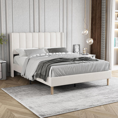 Zoophyter Upholstered Platform Bed Frame Full Size with Headboard,Strong Wooden Slats Support No Box Spring Needed Easy Assembly Beige Velvet