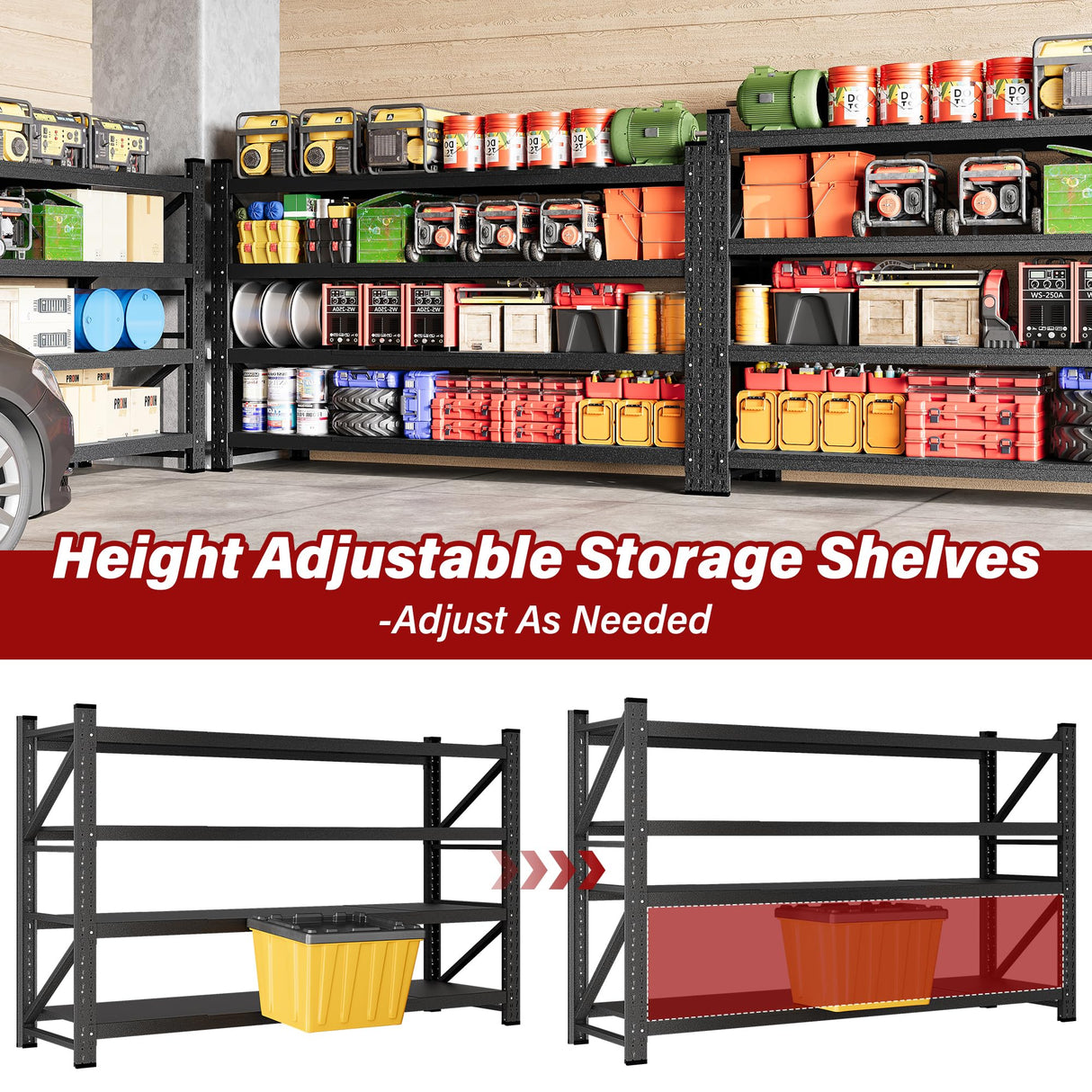8000LBS Heavy Duty Garage Shelving Units,68" Wide & Deep Storage Shelves,Metal Garage Shelves,Large Storage Rack,Steel Shelf,Industrial Shelving for Shop,Warehouse,Basement,68" W x 24" D x 63.5" H SISESOL