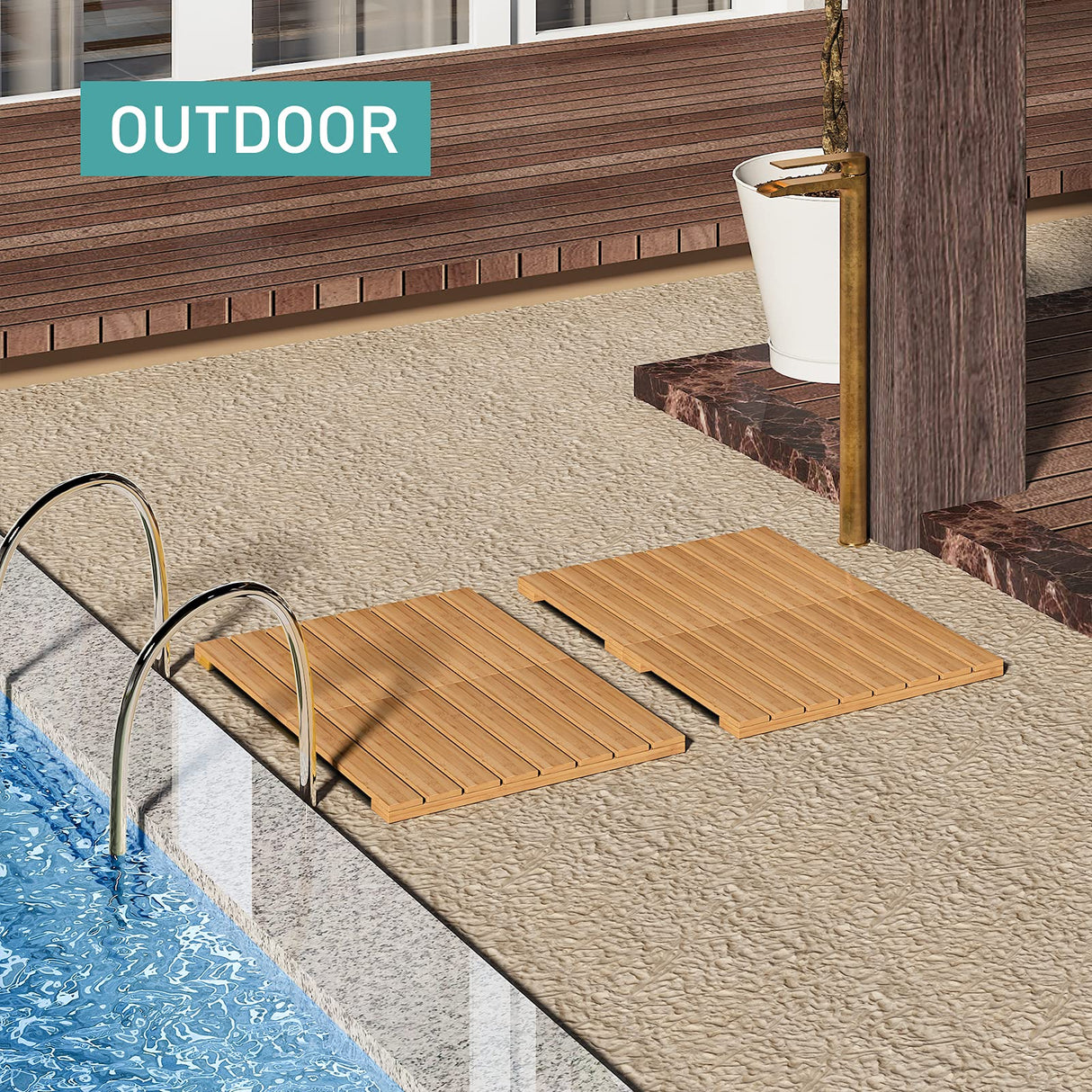 Waterproof Bamboo Bath Mat for Shower, Wooden Floor Mat for Bathroom, Foldable | Non-Slip | Heavy Duty, Shower Mat for Indoor Outdoor, 23.5in x 15.6in viewcare
