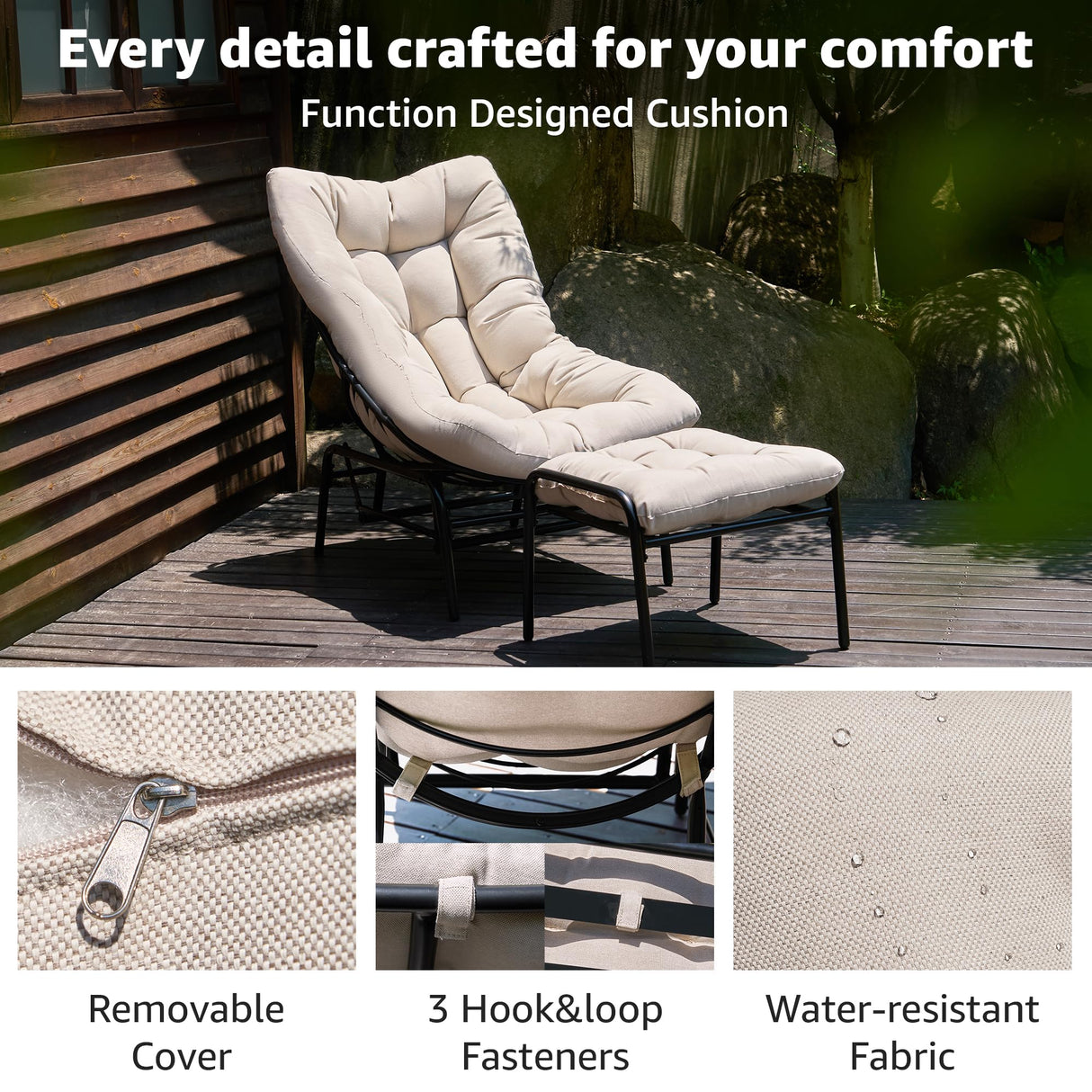 NATURAL EXPRESSIONS Lounge Chair Outdoor with Ottoman, 2-Piece Gentle Rocking Chaise Lounge Set, 4.7" Removable Cushion & Sturdy Frame, Glider Rocking Chair for Indoor Outdoor Use NATURAL EXPRESSIONS