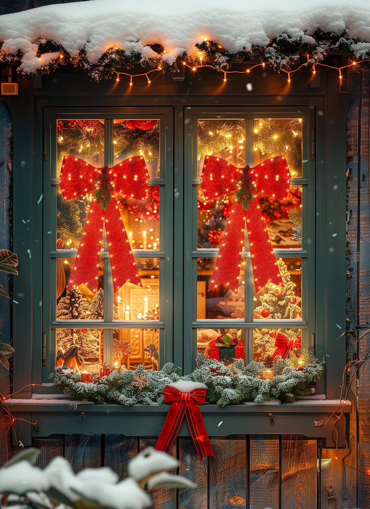 LED Red Bows Christmas Decorations, 16'' x 24'' Christmas Bows for Wreaths with Timer, Tree Topper Bow with Realistic Red Berries Pine Cone Needles for Christmas, Party, Home Decoration Brightown