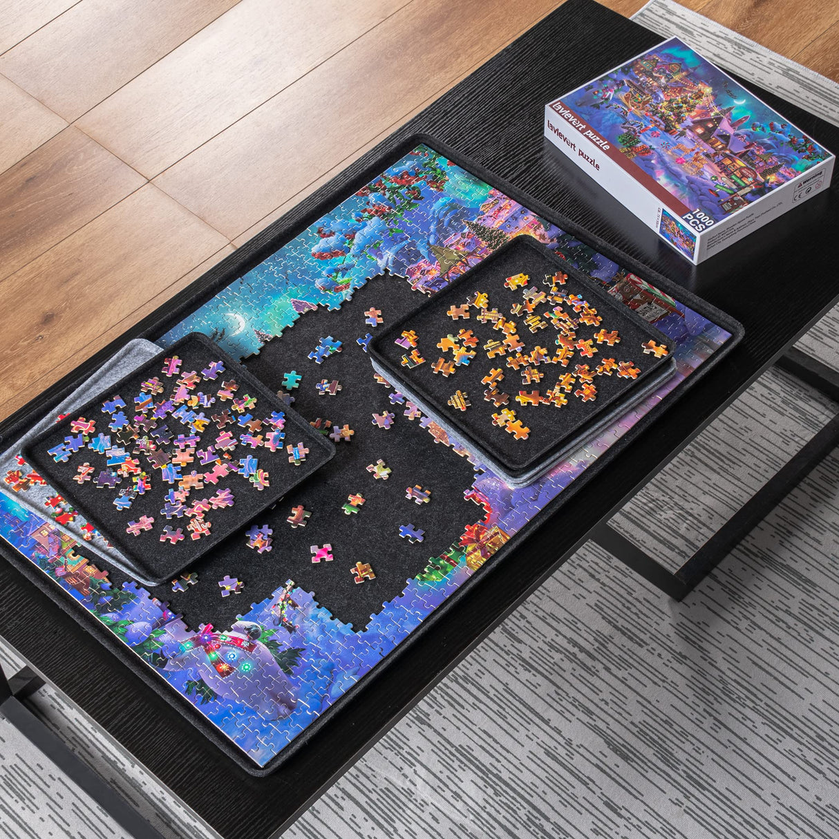 LAVIEVERT Jigsaw Puzzle Board with 6 Sorting Trays, Lightweight Portable Felt Puzzle Mat Puzzle Storage Puzzle Saver for Up to 1000 Pieces - Black LAVIEVERT