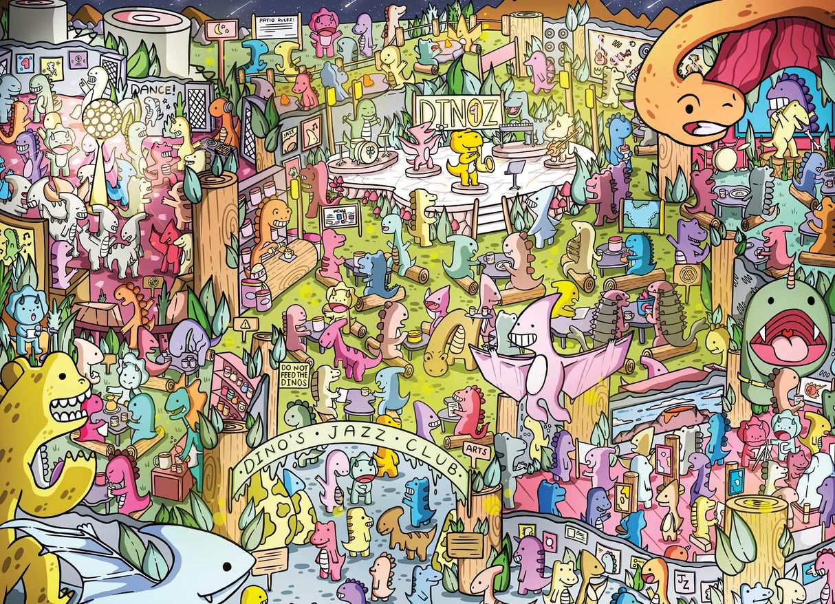 Cross & Glory - Jurassic Jive: A Night of Dino Jazz - 1000 Piece Jigsaw Puzzle for Adults & Kids 12+ & Kids | Whimsical Prehistoric Jazz Club Theme with Colorful Dinosaurs Cross & Glory