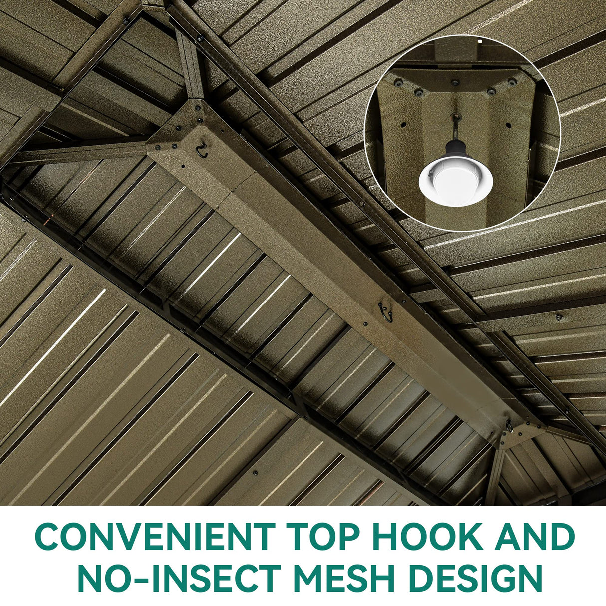 YITAHOME 10x10ft Hardtop Gazebo with Nettings and Curtains, Wood Grain Heavy Duty Double Roof Galvanized Steel Outdoor Combined of Vertical Stripes Roof for Patio, Backyard, Deck, Lawns, Brown YITAHOME