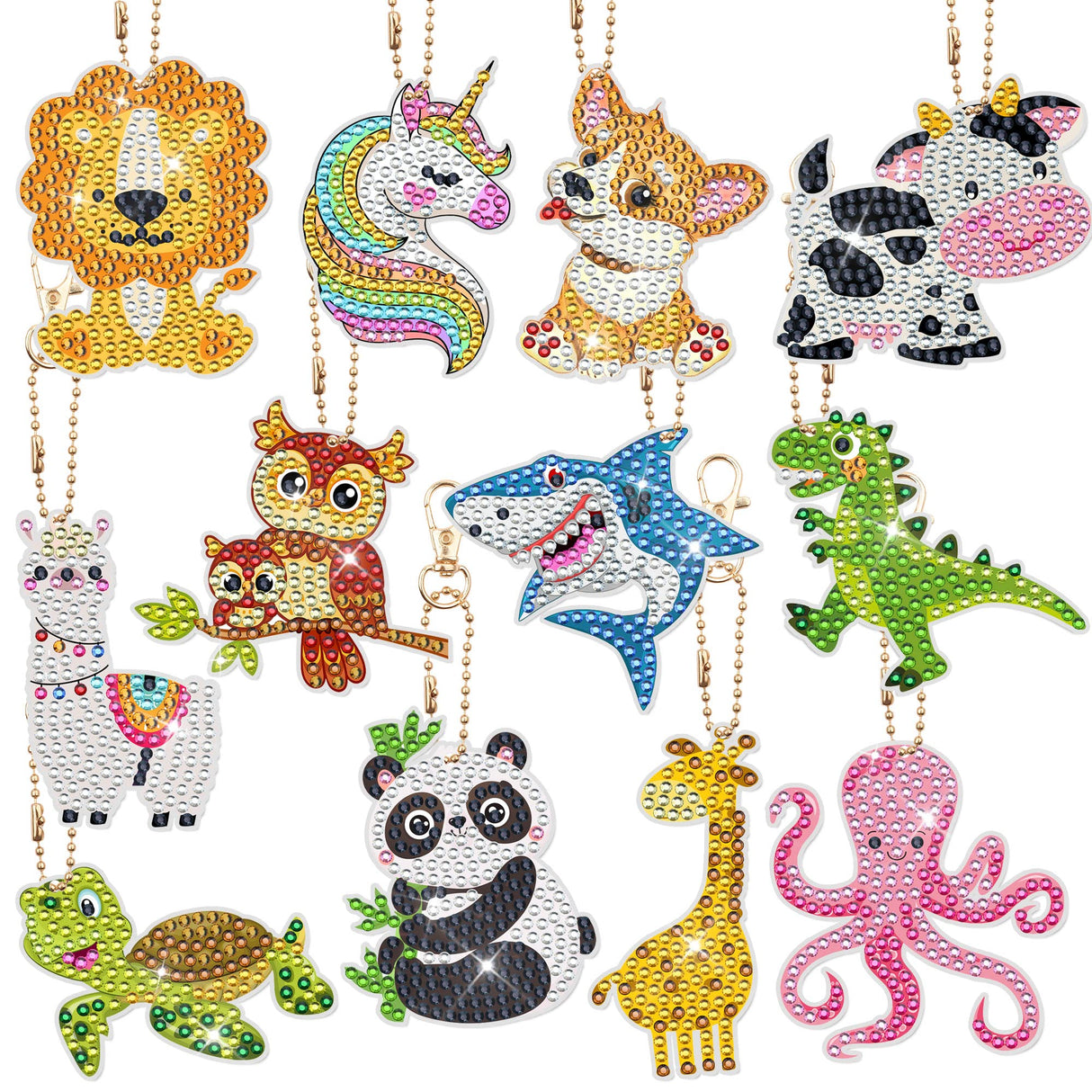 12 PCS Diamond Painting Keychains Kit Animals Diamond Art Ornaments Double Sided 5D Diamonds Key Rings DIY Diamonds Pendants for Beginners Birthday Crafting Home Party Decor Augisteen