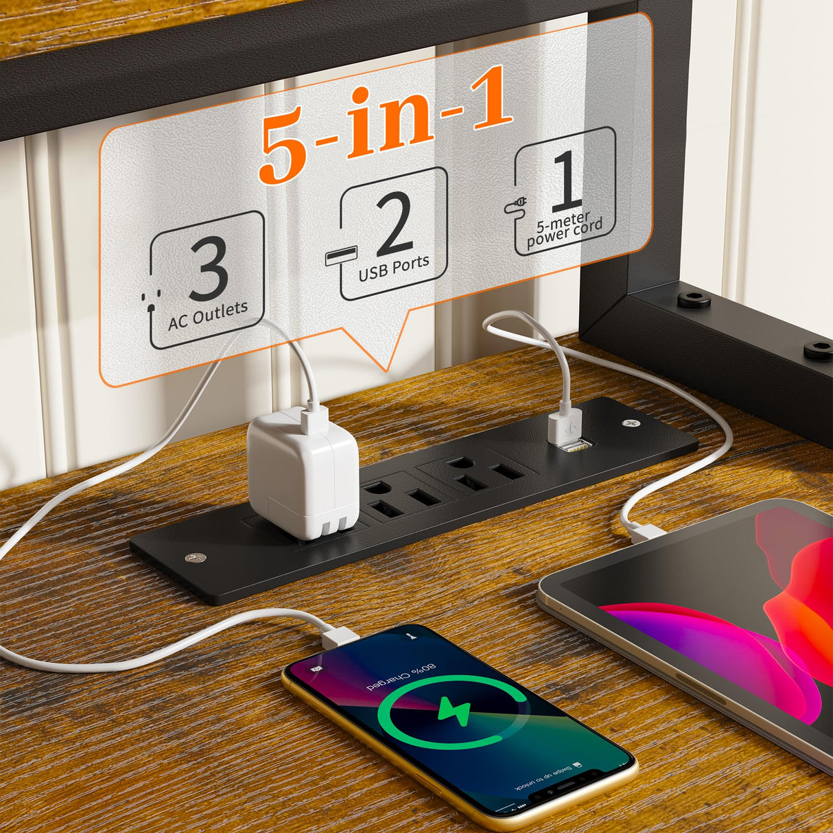 EnHomee 56.5" Computer Desk with File Drawers Cabinet,Home Office Desk with Shelves Monitor Stand,Study Writing Gaming Desk with Power Outlets,Work Table with Printer Space,Rustic Brown EnHomee