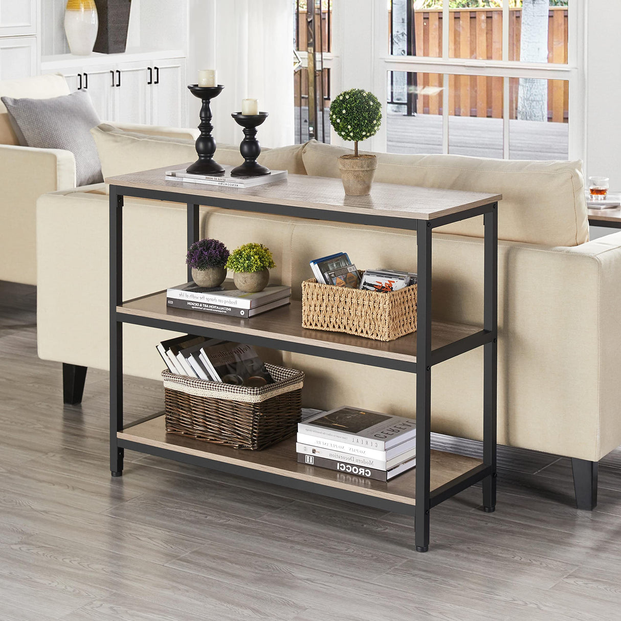 Yaheetech Entryway Table with Storage Shelves, 40 Inch Console Table with Metal Frame, Wood Behind Couch Sofa Table for Entryway, Living Room, Gray Yaheetech