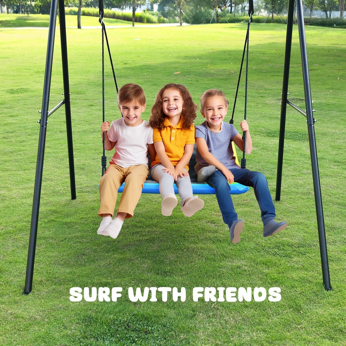 Trekassy Swing Sets for Backyard, 440lbs Heavy Duty A-Frame Metal Swing Stand with 60" Large Platform Swing for Outdoor Playground Park Trekassy