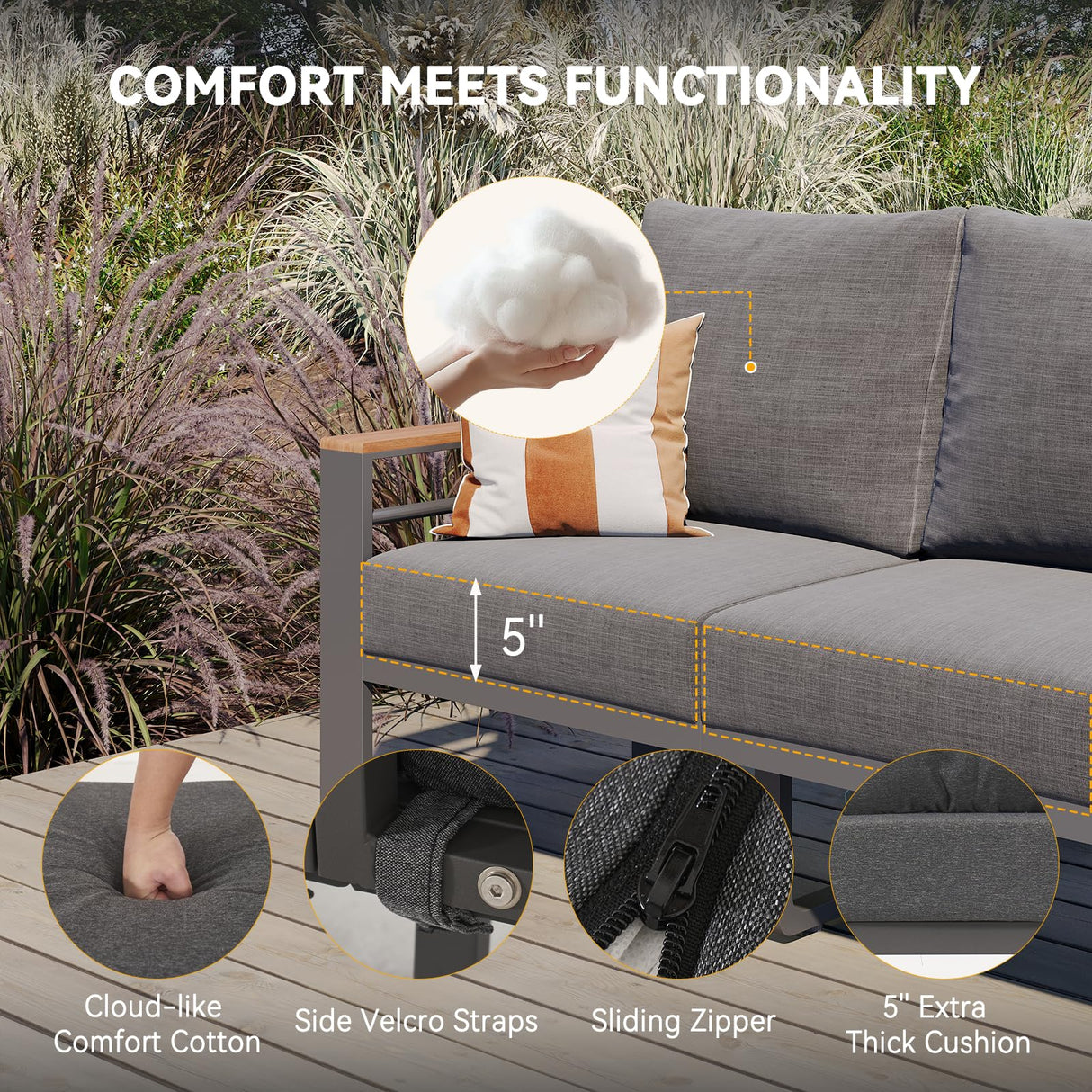 Aluminum Outdoor Patio Furniture Set, 5 Seats Outdoor Sectional with Coffee Table (3-Seater and 2 Single Seats) Aoxun