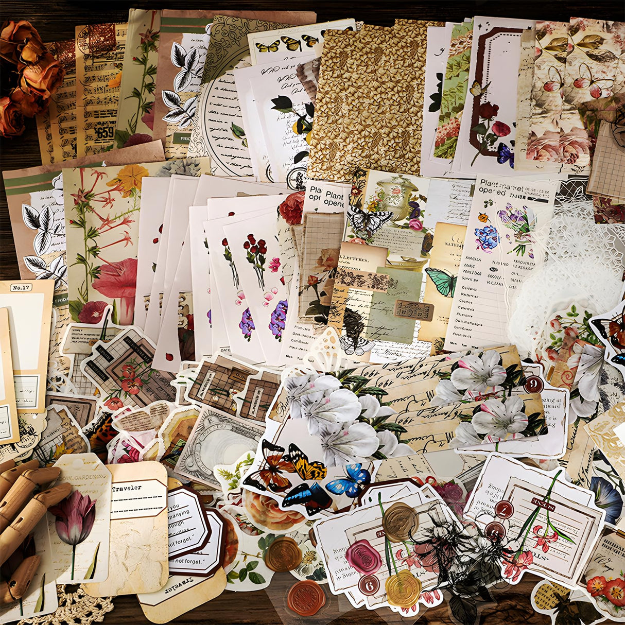 Teniinet 260 PCS Vintage Scrapbooking Supplies Aesthetic Journaling Kit,Large Collection for Bullet Junk Journals,Arts Craft Collage,Ephemera Adults,Beginners,Girls Teenage School Style(Flowers) Teniinet
