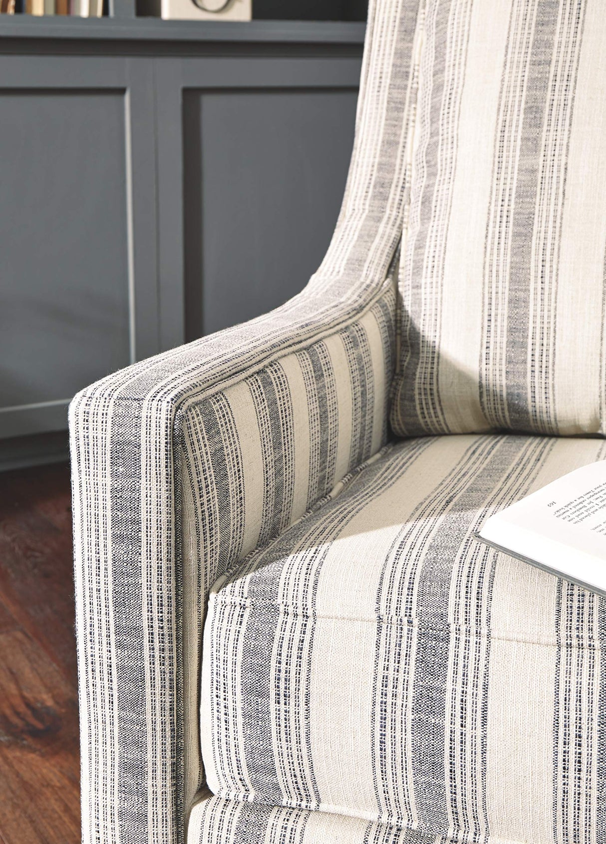 Signature Design by Ashley Kambria Striped Upholstered Swivel Accent Glider Chair, Ivory & Black Signature Design by Ashley