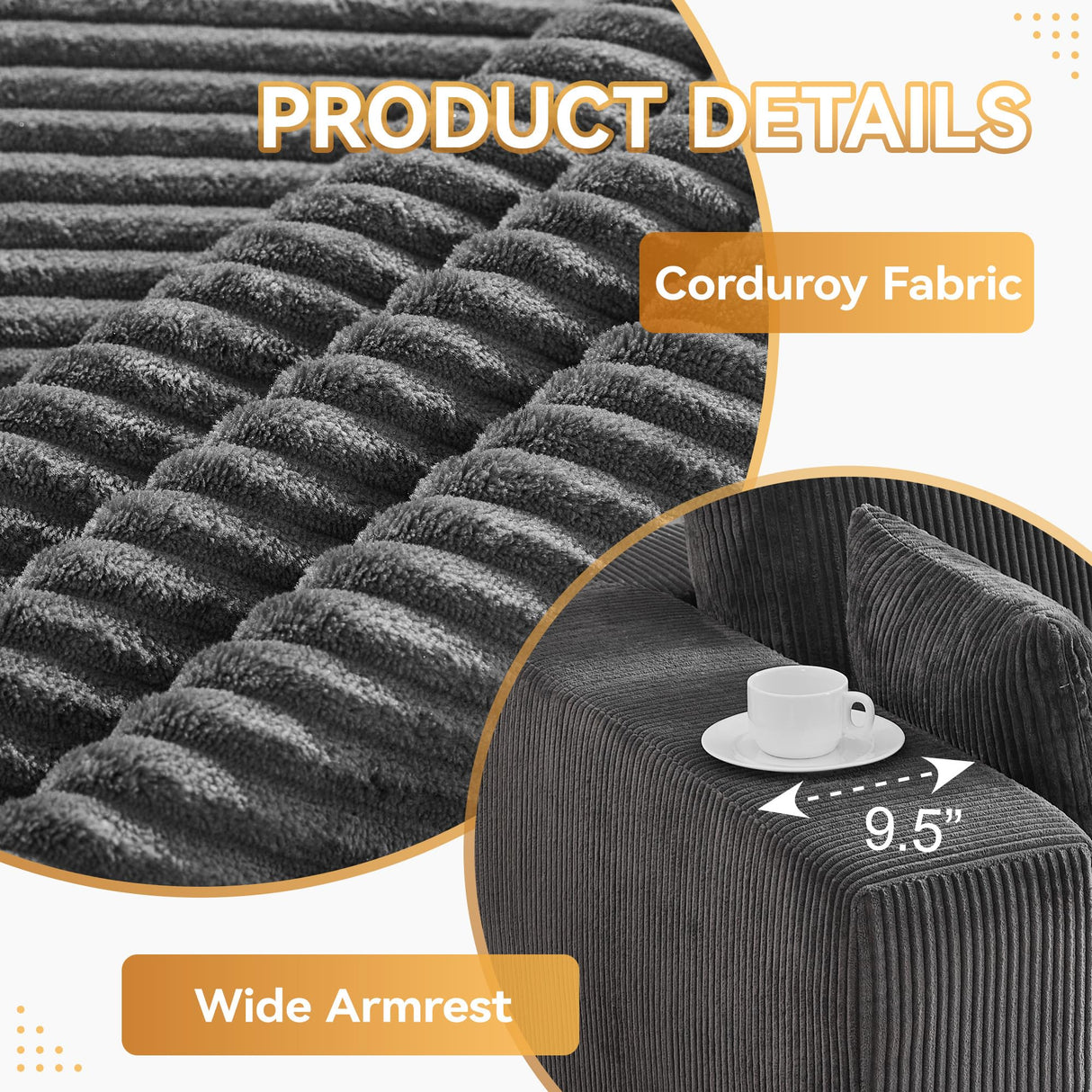 83'' Boneless Loveseat Sofa, Comfy Deep Seat Cloud Couch with 2 Moveable Ottoman, No Assembly Corduroy Love Seat for Living Room, Grey WUTUTUEE