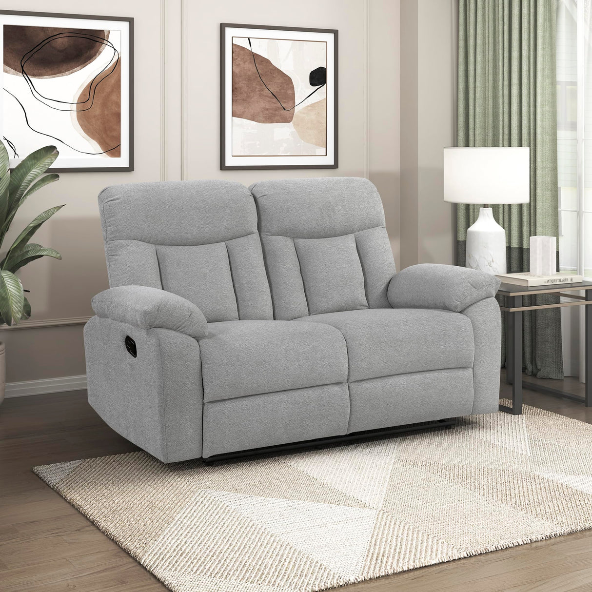 Lexicon Manual Double Recliner Loveseat for Living Room, Chenille Fabric Upholstered Reclining Sofa, Home Theater Seating, Easy Assembly, Recliner Love Seat Couch, Gray Lexicon