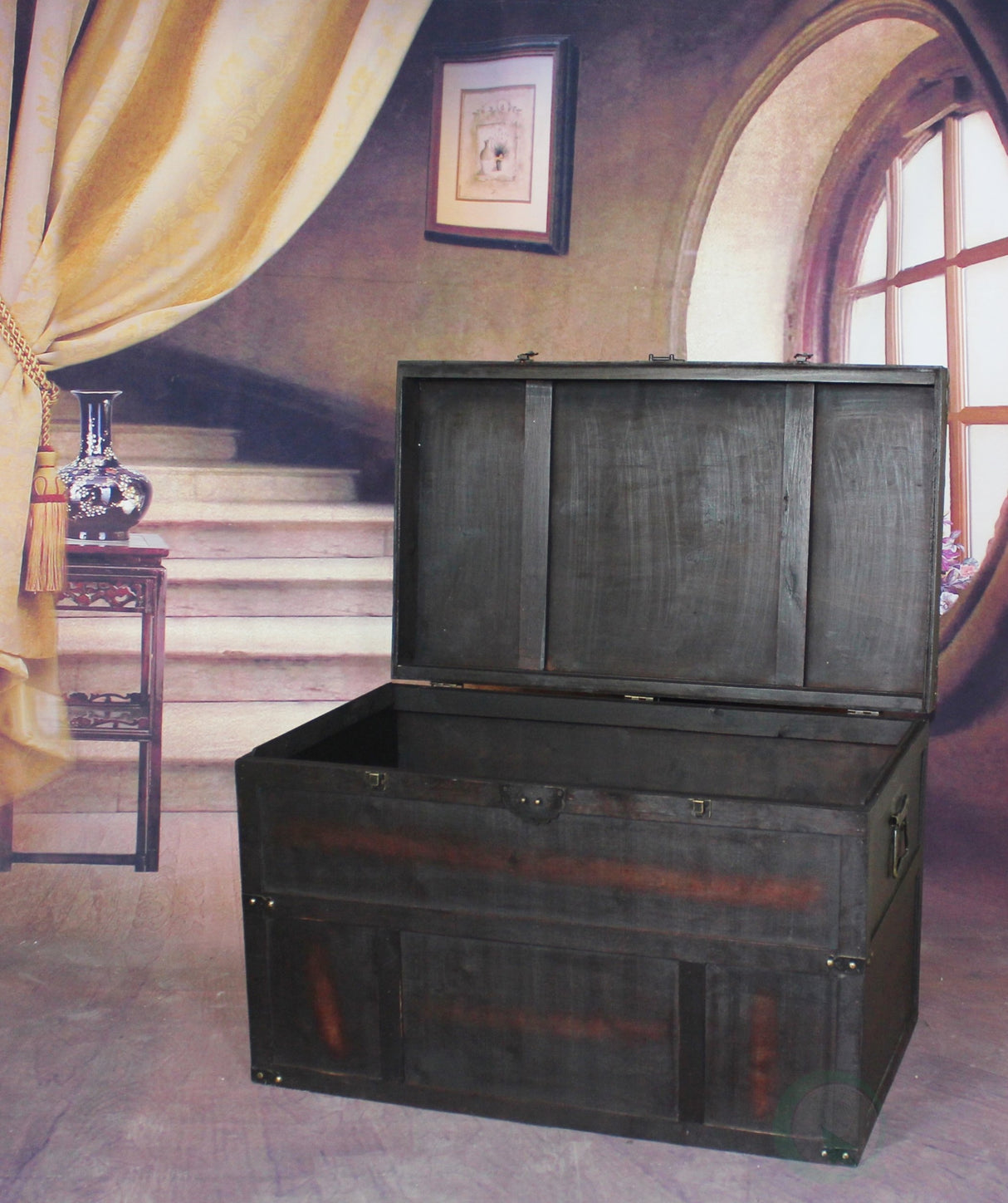 Vintiquewise QI003041LNEW Antique Style Wooden Steamer Trunk Vintiquewise