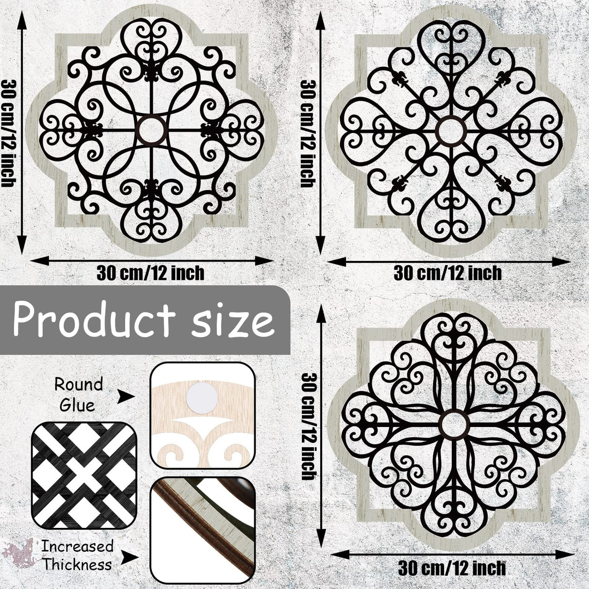 Yulejo 3 Pack Modern Farmhouse Wall Decor Wood Rustic Wall Art Bedroom Decor Geometric Decor Wall Art Farmhouse Hanging Decoration for Living Room Patio Home Indoor Outdoor Office, 12 x 12 Inch Yulejo