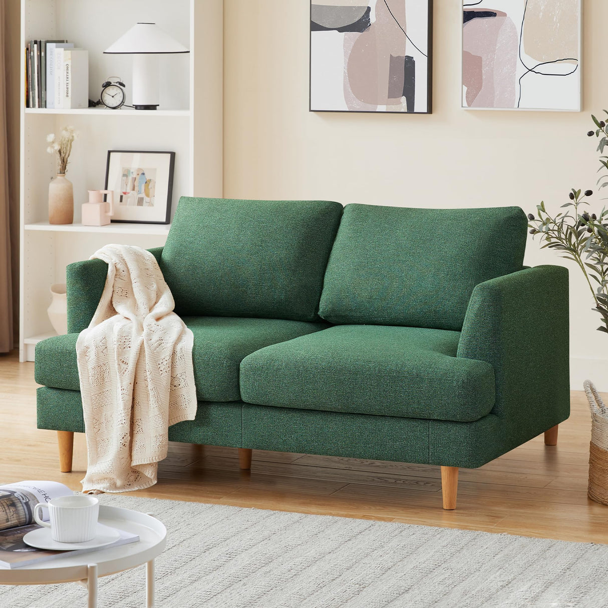 Busaurus Loveseat Sofa 56", Small Couches for Small Spaces Love Seat with 2-Seat Upholstered Cushion, Mid Century Modern Sofa Couches for Living Room, Deep Couch for Bedroom, Apartment, Green Busaurus