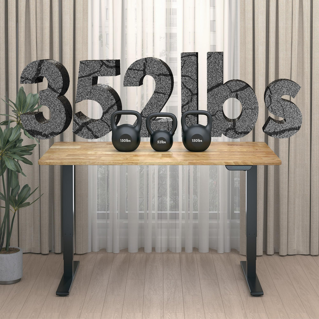 FLEXISPOT E6 Max Solid Wood Dual Motor 3 Stages Standing Desk 63x24 Inch Whole-Piece Rubber Wood Electric Height Adjustable Stand Up Desk Large Load Capacity (Black Frame + Solid Wood Desktop) FLEXISPOT