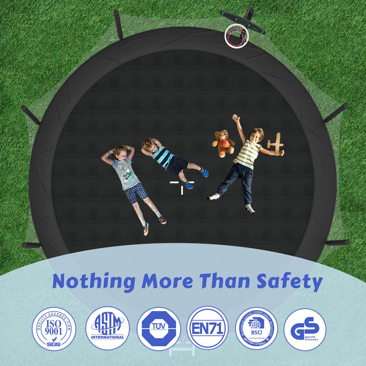 Trampoline 14FT for Kids and Adults with Safety Enclosure Net, Basketball Hoop &Ladder 1500LBS ASTM Compliant Outdoor Recreational Trampoline Merax