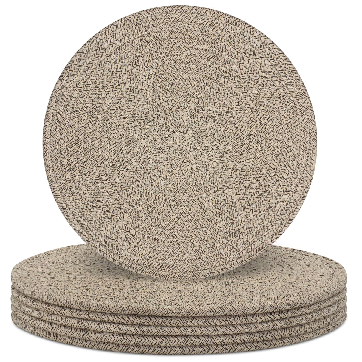Round Placemats Set of 6, Cotton Rope Woven Table Mats, Hot Pads for Kitchen, Non Slip Heat Resistant Place Mats, 13 Inches Braided Placemat for Farmhouse Decor and Kitchen Table Decor (Brown) Jukercici